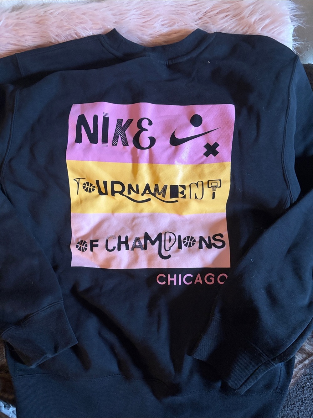 Nike Kids Black Sweatshirt with Pink & Yellow Graphic - Tournament of Champions